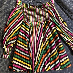 Caroline Constas Kora Off-the-Shoulder Striped Cotton-Blend Mini Dress NWT